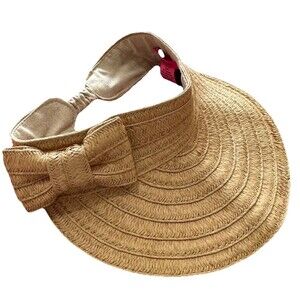 Betsy Johnson Cabow Cutie Straw Sun Visor Packable Beach Island Hat Now One Size